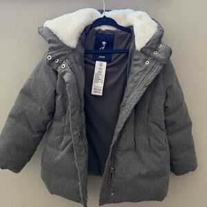 Jacadi Gray Puffer Jacket with Faux Fur Hood
